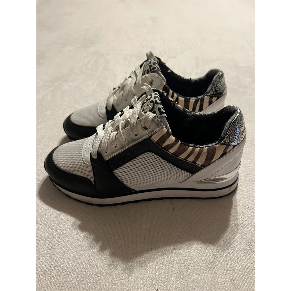 Michael Kors Georgie Trainer Sneakers White Black Animal Print Wedge 6.5